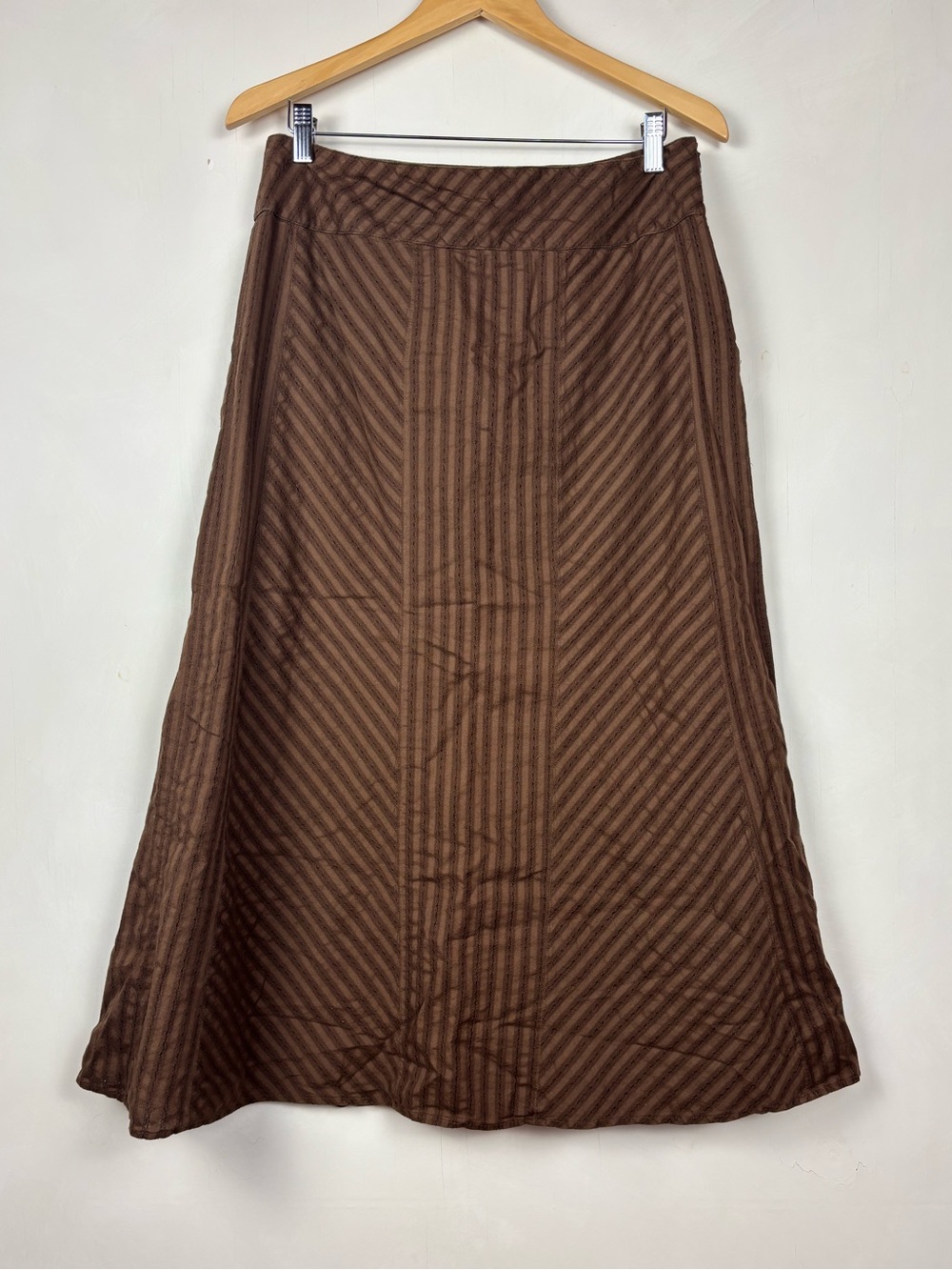 Talbots Brown Cotton A-Line Midi Skirt Sz 12P Neutral Lagenlook Minimalist